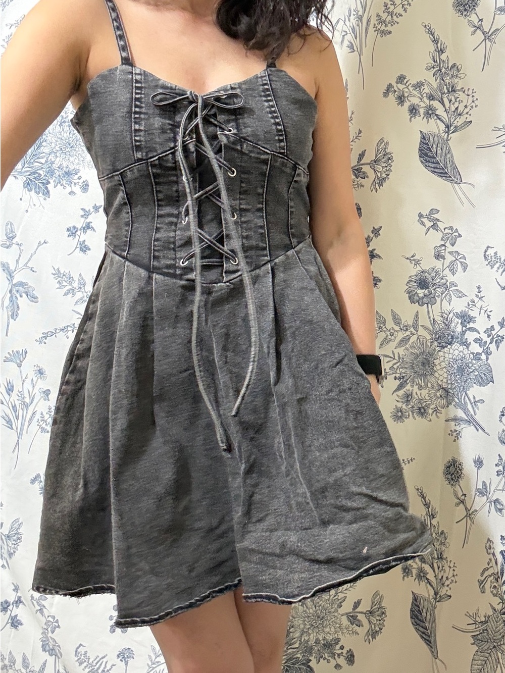 Harajuku Style Denim Lace Up Mini Dress from Japanese Boutique. Grunge